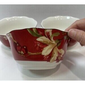 222FIFTH COUPE CEREAL BOWL SUMMER BOTANICAL LUTECE FLEUR ROUGE 5.75" Set Of 3